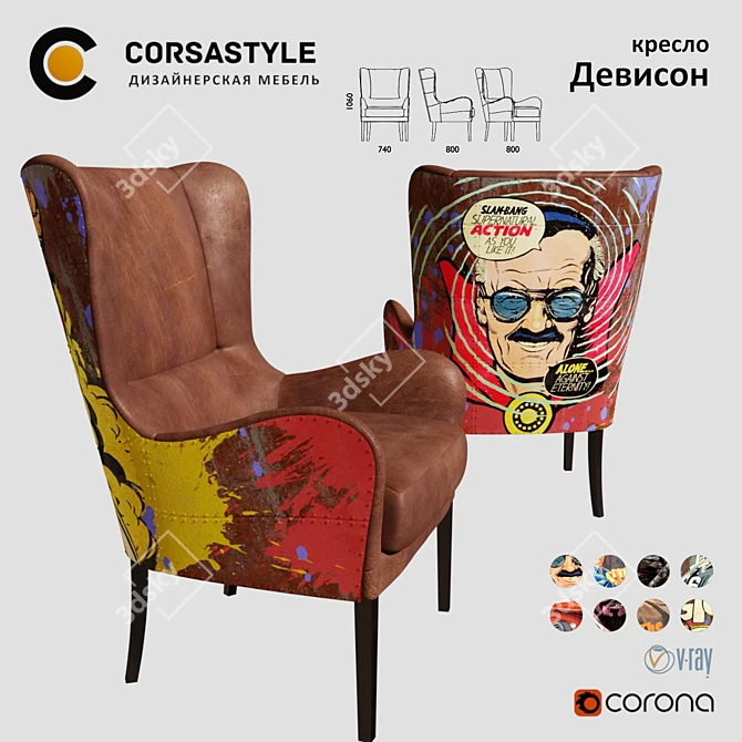 Stylish Davison Paint Armchair 3D model image 1