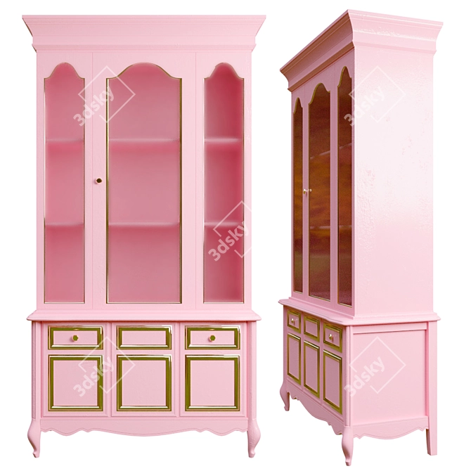 Title: Rose Pink 3-Door Cabinet 3D model image 1