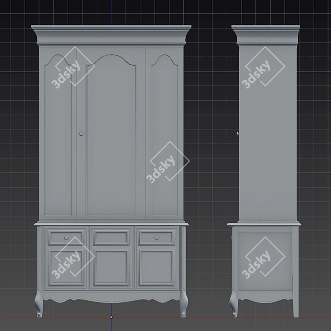 Title: Rose Pink 3-Door Cabinet 3D model image 2