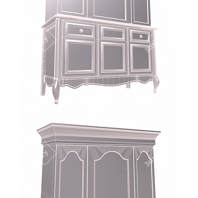 Title: Rose Pink 3-Door Cabinet 3D model image 3