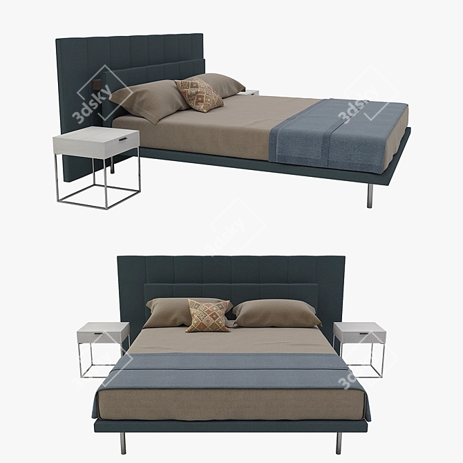 Zanotta Gala Bed & Oscar Nightstand 3D model image 1