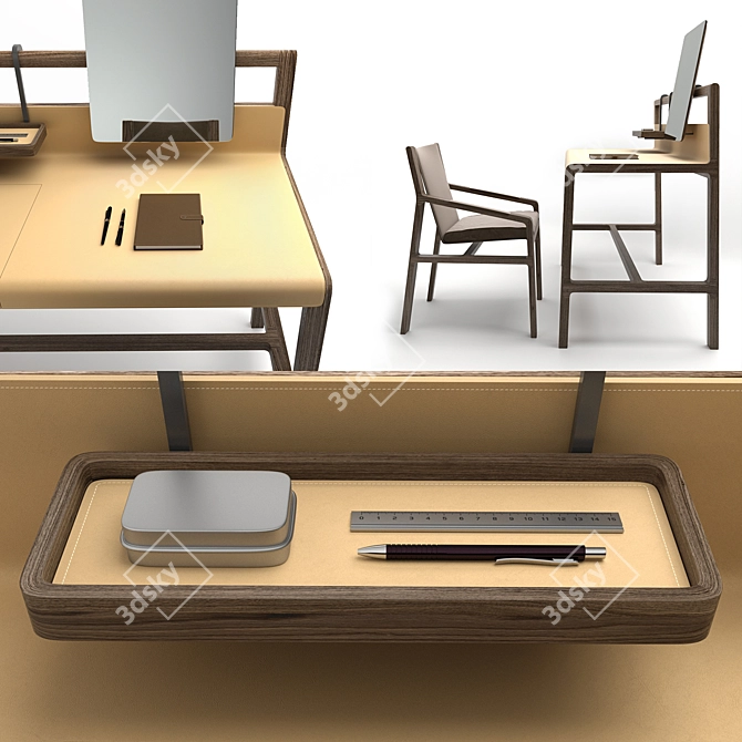 Sleek Alivar Scribe Desk & Ester Chair Set 3D model image 2
