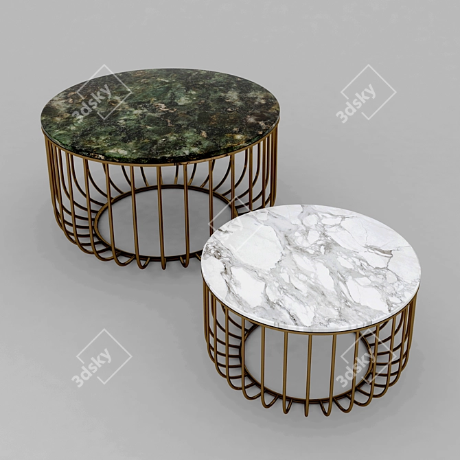 Elegant Green & White Marble Coffee Table 3D model image 2