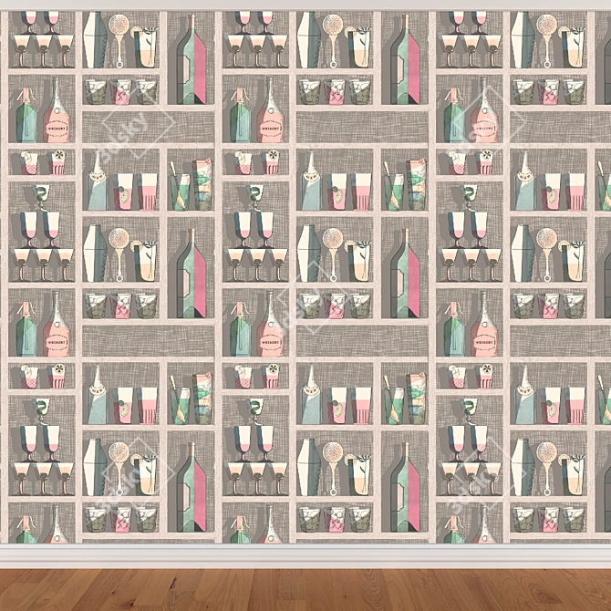 Seamless Wallpaper Set: Wall, Baseboard, Parquet 3D model image 3