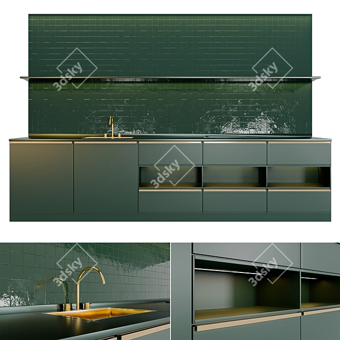 EcoGreen Kitchen: 3D-Rendered, Highly Detailed 3D model image 1