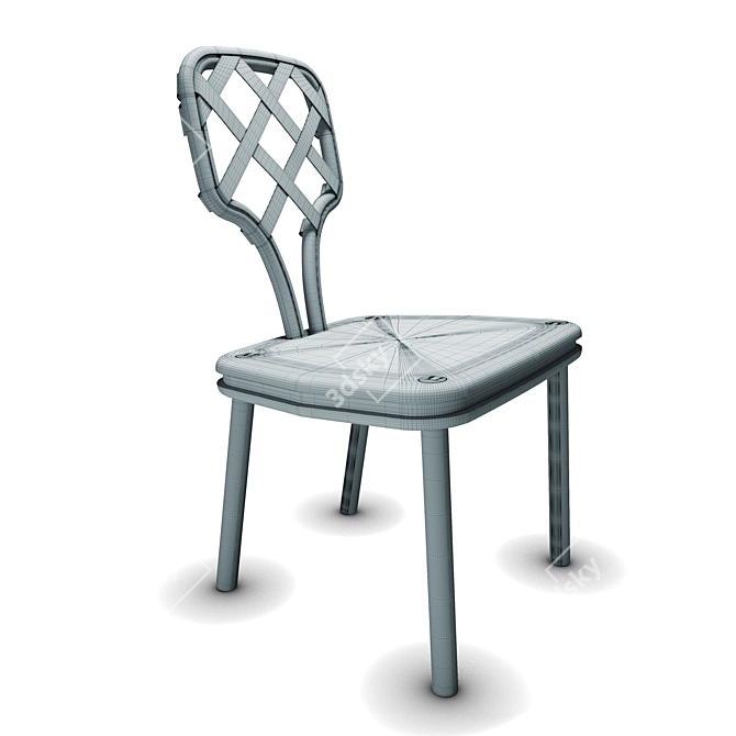 Oak & Beige Leather Tennis Chair 3D model image 3