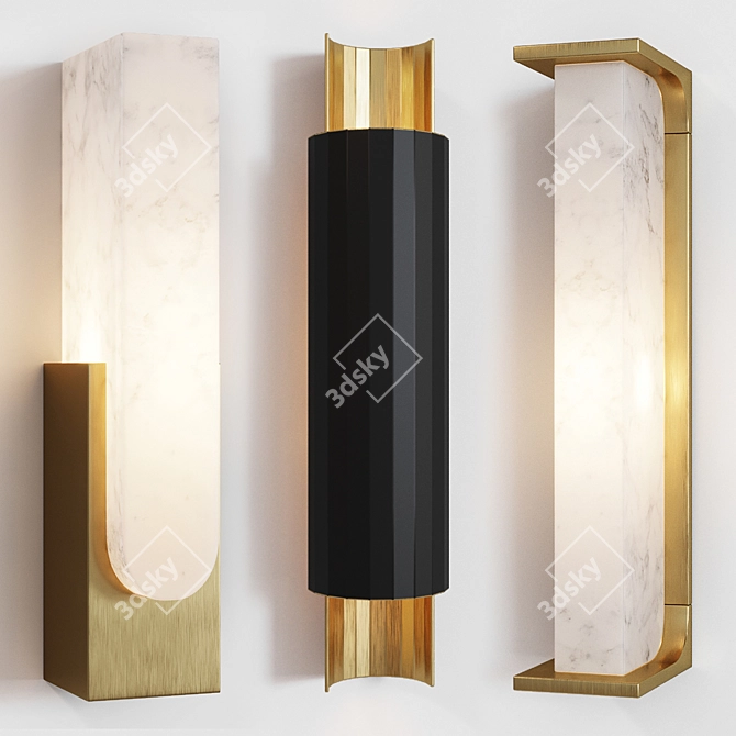 Luxurious Bronze & Onyx Sconce Set 3D model image 1