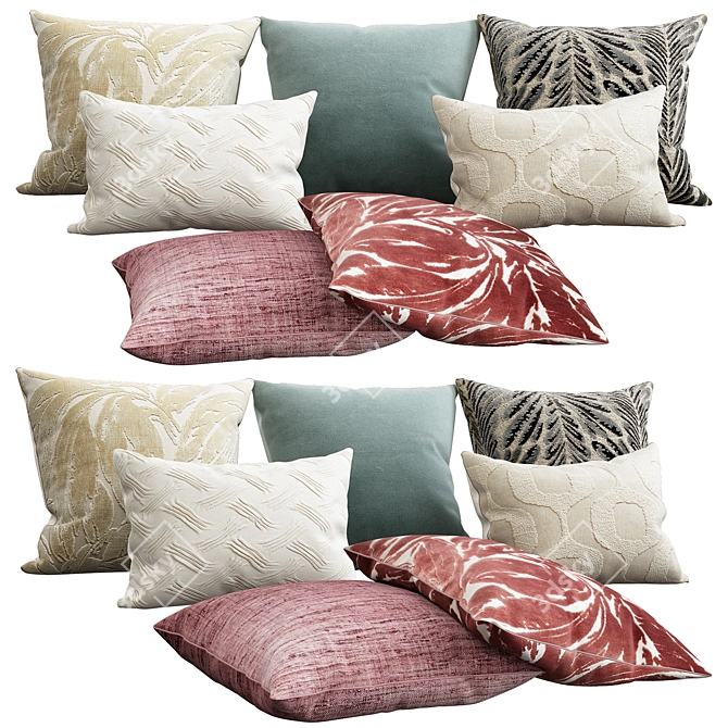 Elegant Embroidered Throw Pillows 3D model image 1