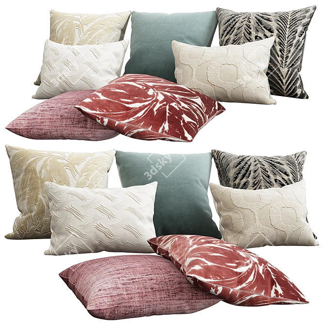 Elegant Embroidered Throw Pillows 3D model image 2