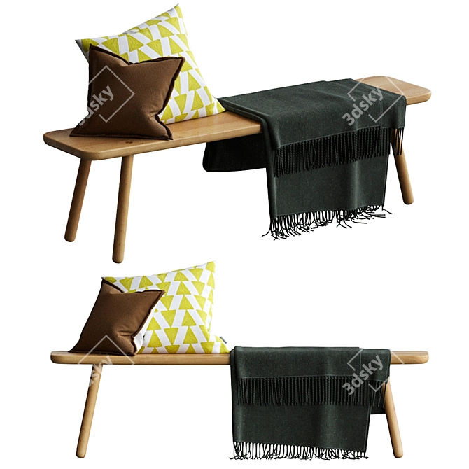 Contemporary Bench in Natural Wood 3D model image 1