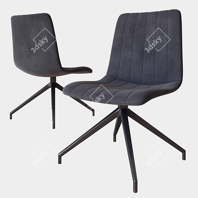 Sleek Leipzig Chair: Black Velvet & Metal 3D model image 2