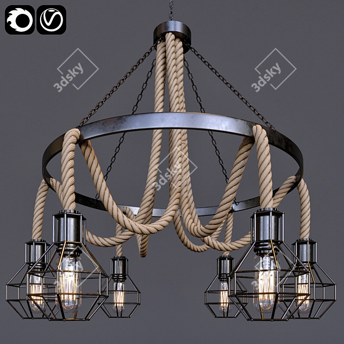 Sleek Glass and Rope Ceiling Light 3D model image 1