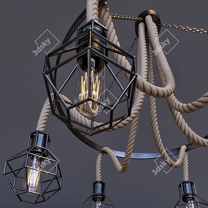 Sleek Glass and Rope Ceiling Light 3D model image 2