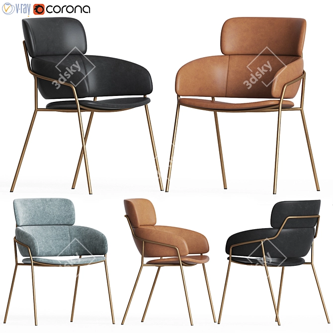 Strike LO Debi: Modern Leather and Metal Dining Chair 3D model image 1