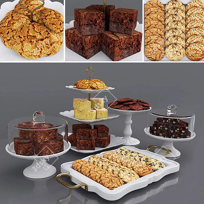 Sweet Treats Delight: Assorted Cookie Bars & Delectable Brownies 3D model image 1