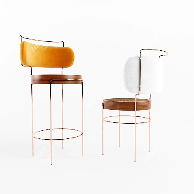 Iaia Chair & Stool Set 3D model image 2