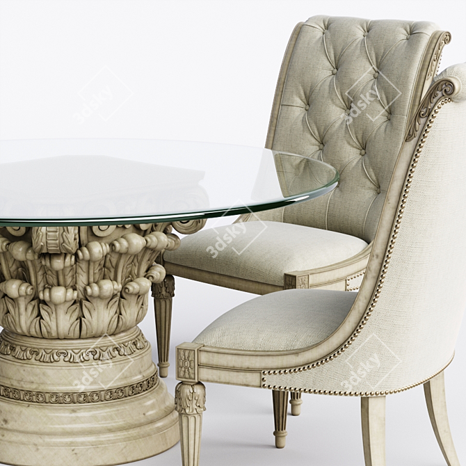 Elegant Glass Top Dining Set 3D model image 2