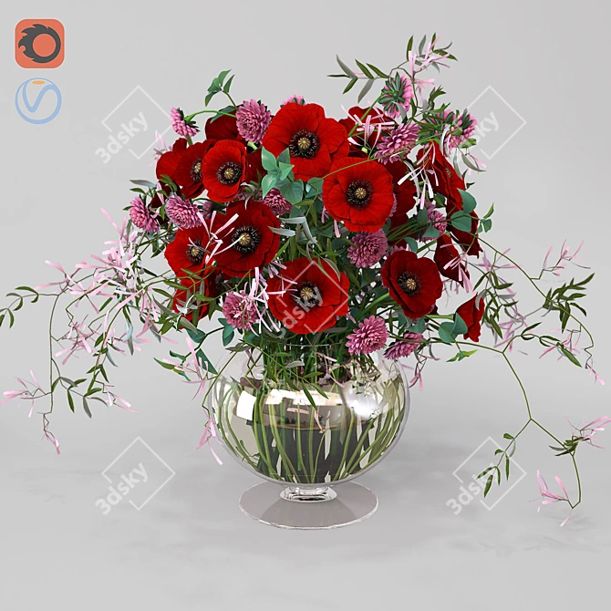 Glass Vase Bouquet: Versatile Elegance 3D model image 1