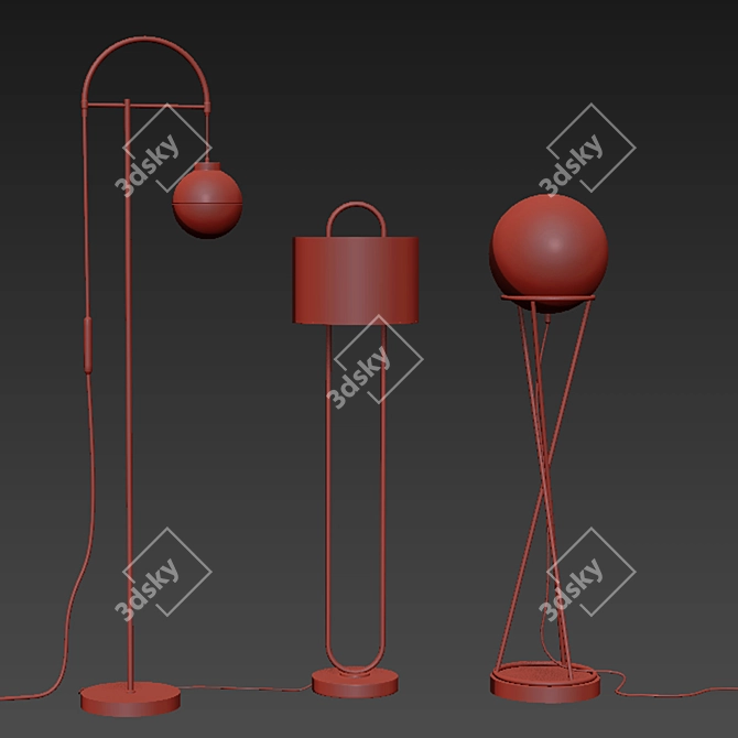 Sleek Set of Modern Floor Lamps 3D model image 2