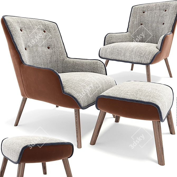 Elegant Shangri-La Milla Armchair & Ottoman 3D model image 1