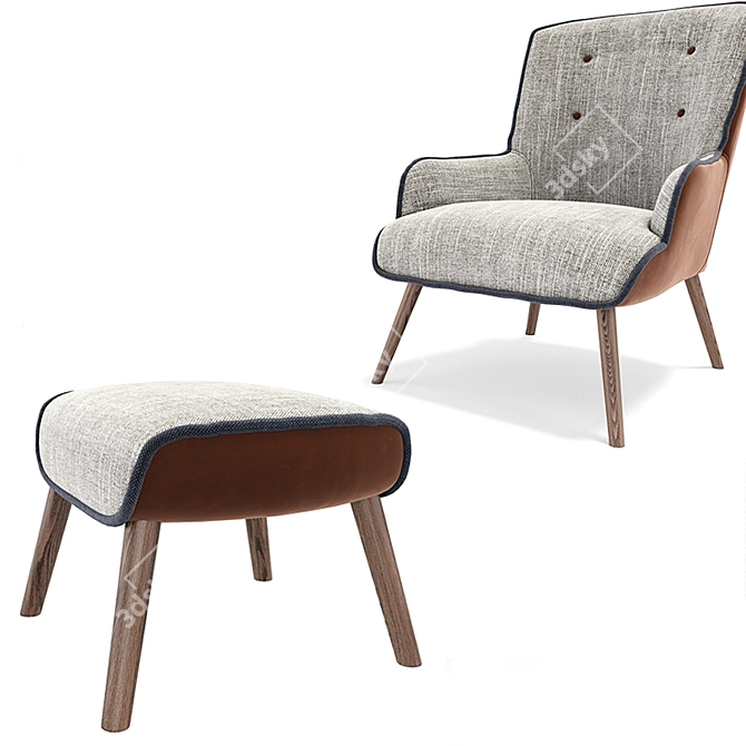 Elegant Shangri-La Milla Armchair & Ottoman 3D model image 2