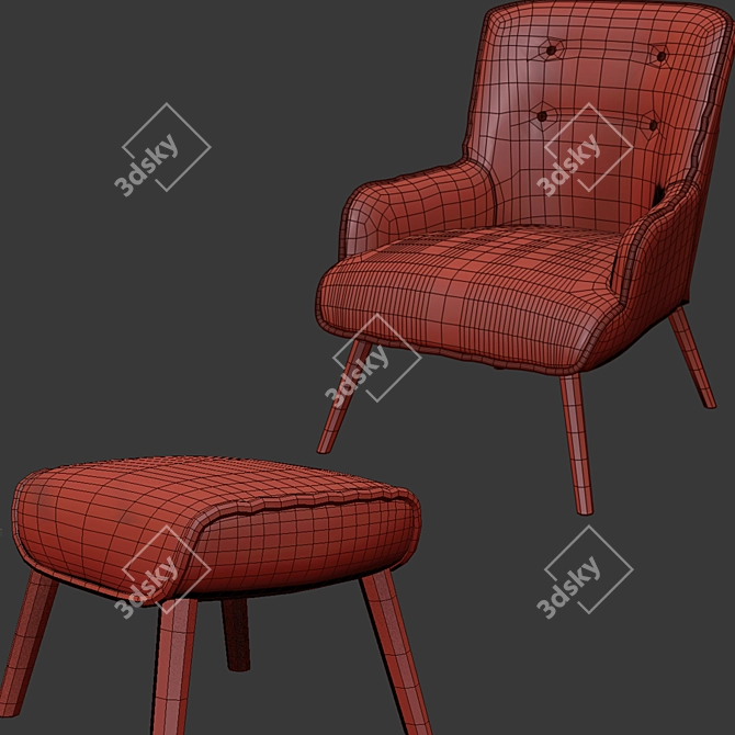 Elegant Shangri-La Milla Armchair & Ottoman 3D model image 3