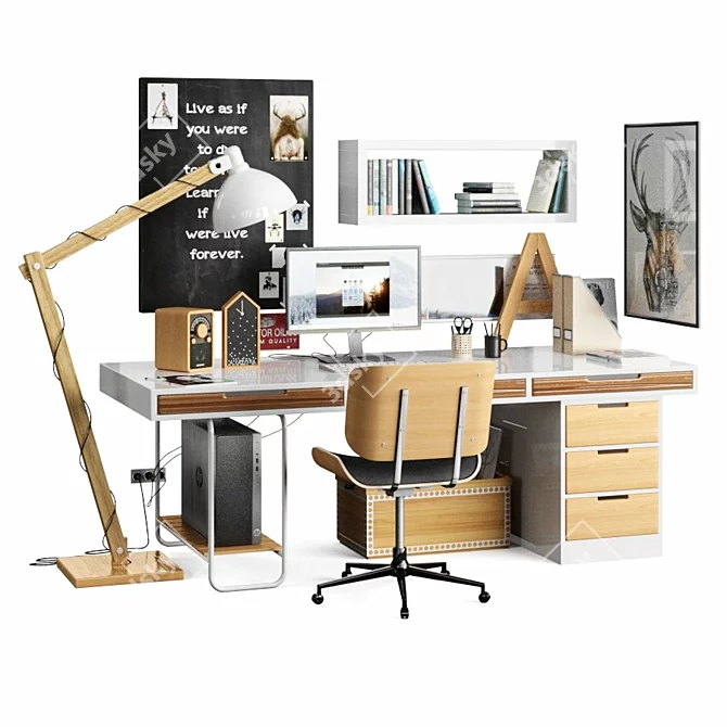 Sleek Scandinavian Workplace: Convertible, Spacious 3D model image 5