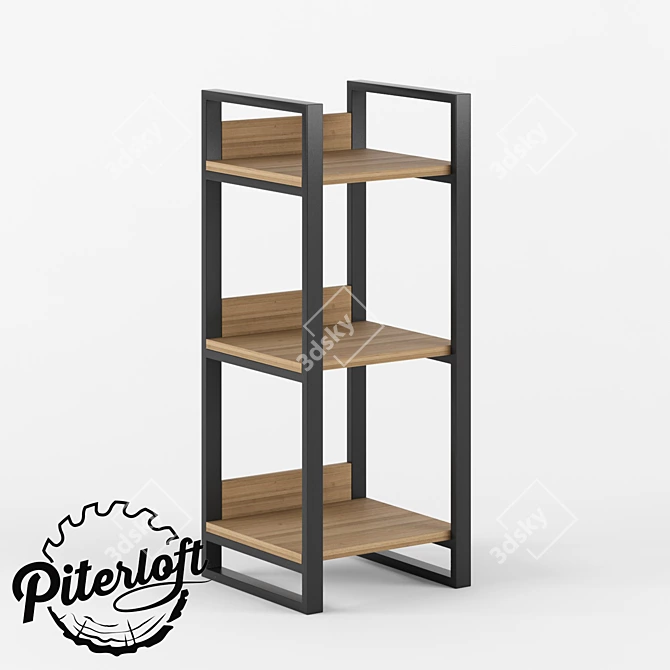 Industrial Wood and Metal Shelf 3D model image 1