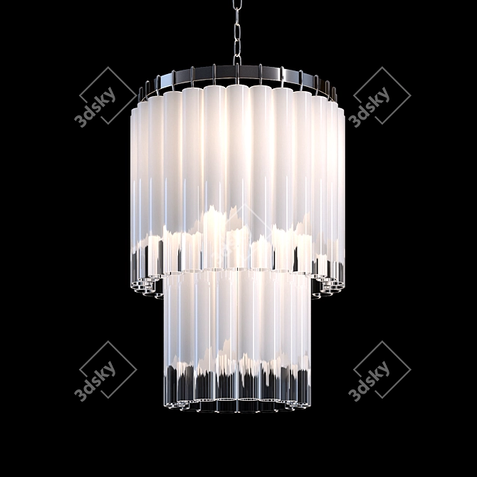 Elegant Glass and Polished Nickel Chandelier 3D model image 1