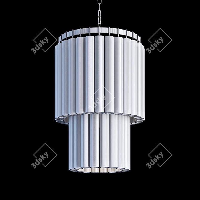 Elegant Glass and Polished Nickel Chandelier 3D model image 2