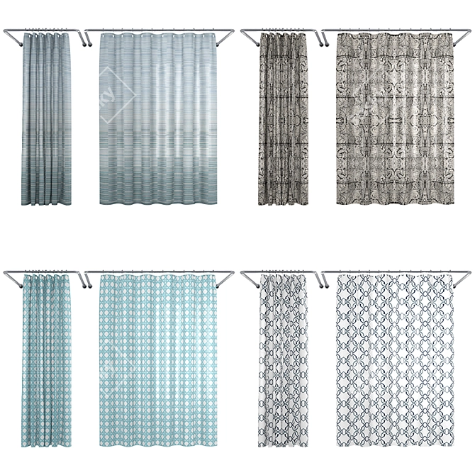 Elegant Stripe Shower Curtain Collection 3D model image 2