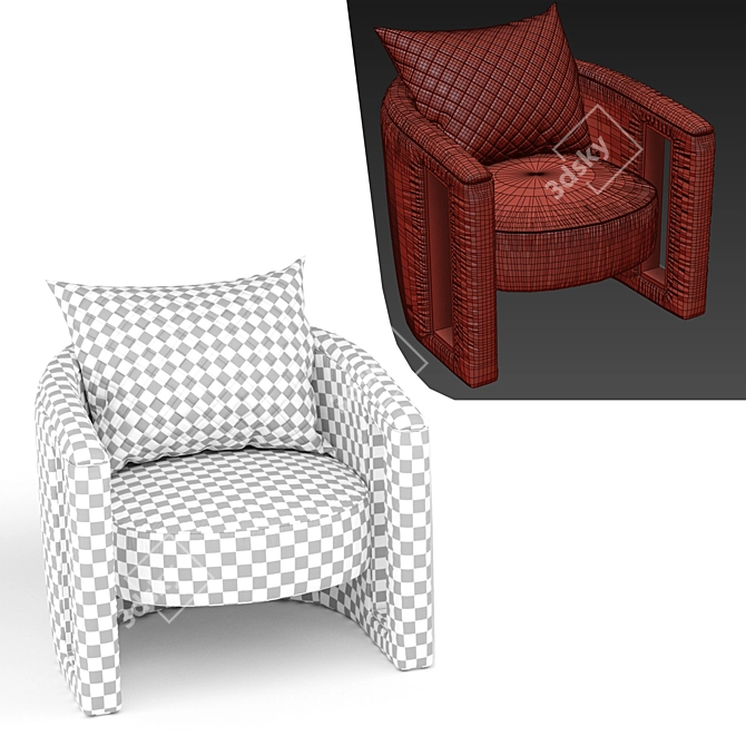 Luxurious Rachele Velvet Armchair 3D model image 3