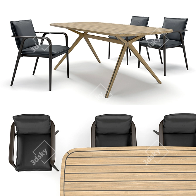 Coastal Charm: Natuzzi Moore Dining Chairs and Deck Table 3D model image 1