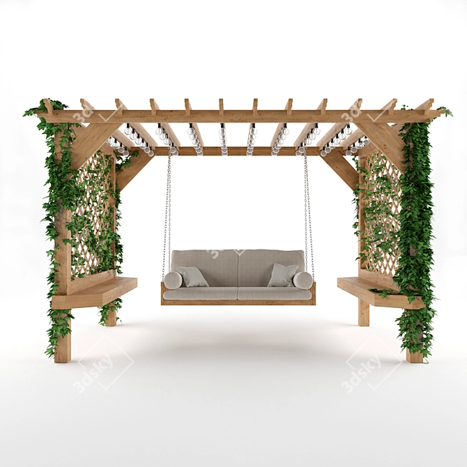 Rustic Wood Garden Swing 3D model image 1