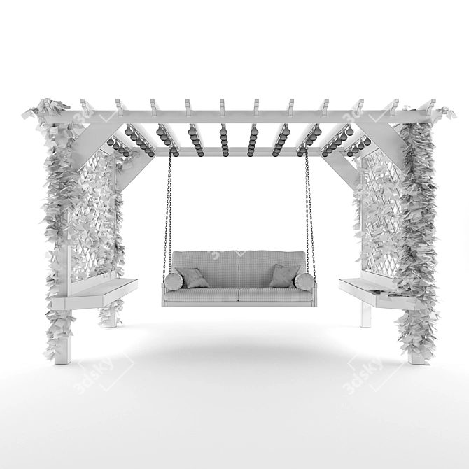 Rustic Wood Garden Swing 3D model image 3