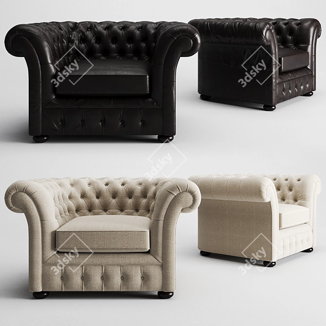 Vintage Chesterfield Armchair 3D model image 2