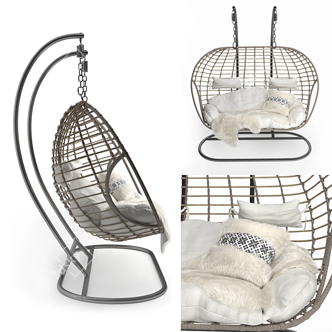 Double Woven Hanging Swing Chair 3D model image 2