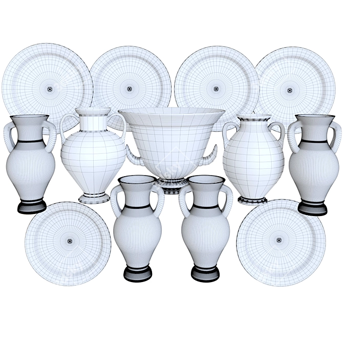 Greek Style Dishware and Vase Set 3D model image 2