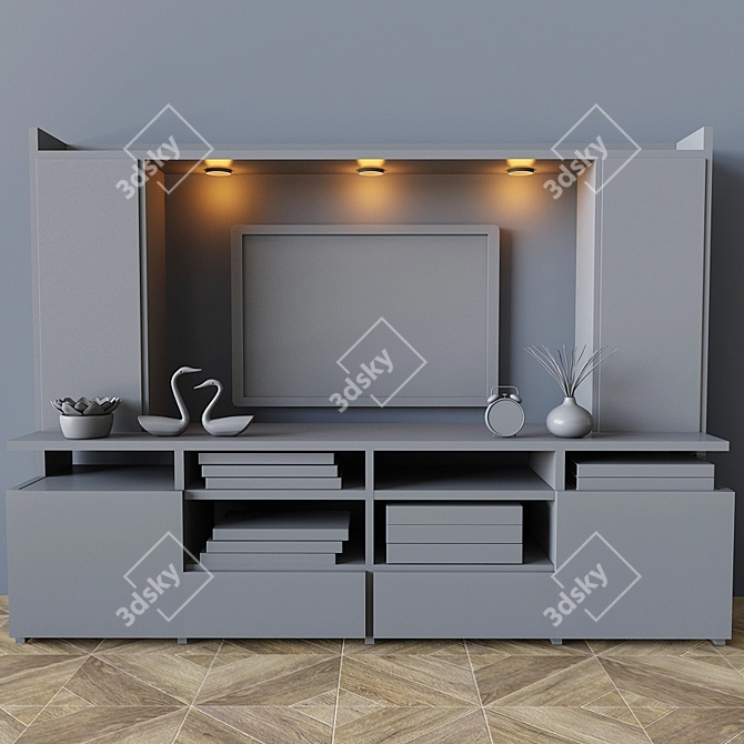 Modern 2-Piece TV Cabinet Set 3D model image 2