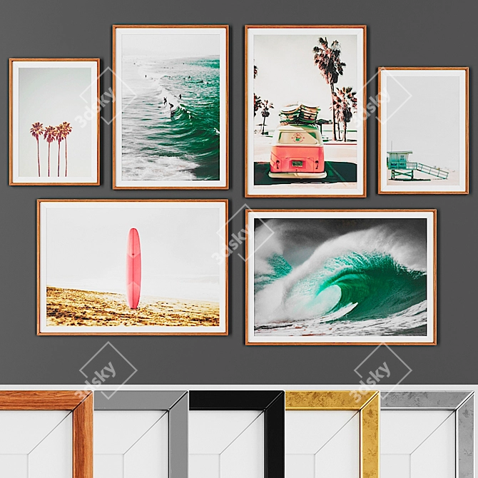 Modern 6-Piece Picture Set with Customizable Frames 3D model image 1