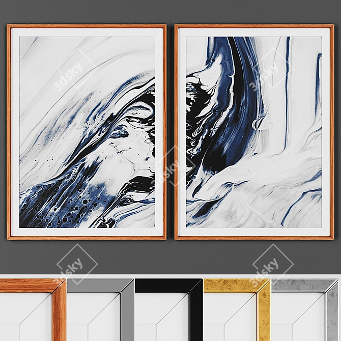 Contemporary Picture Set: 2 Pieces, 5 Frame Colors 3D model image 1