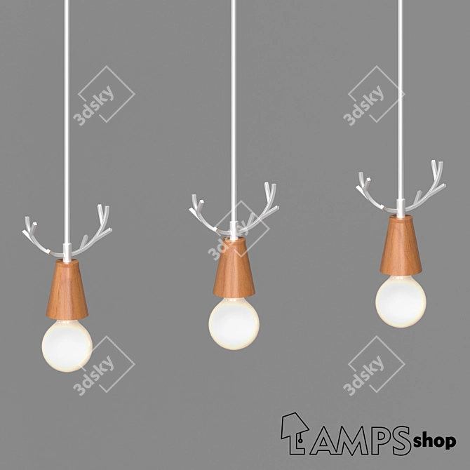 Rustic Wood Deer Chandelier 3D model image 1