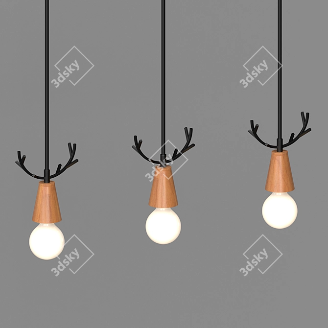 Rustic Wood Deer Chandelier 3D model image 2