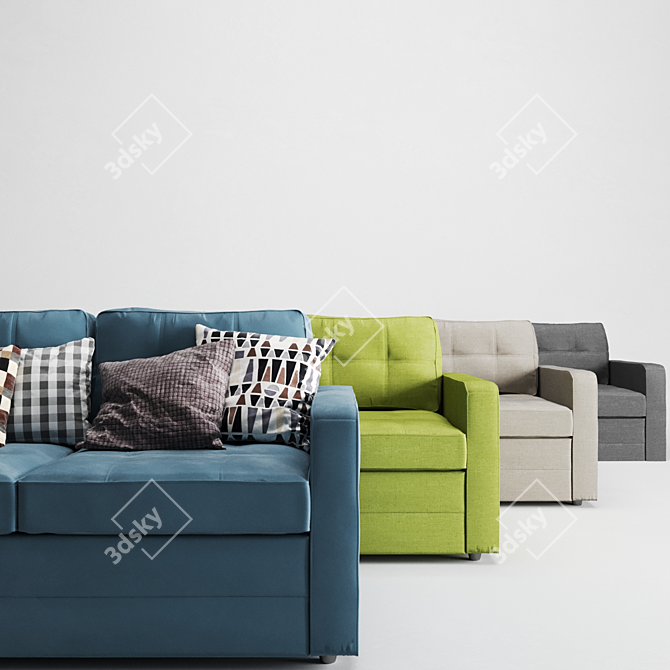 Cozy Indi Sofa with Cushions 3D model image 1