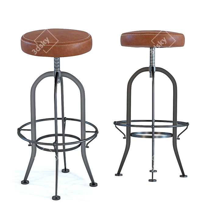 Industrial Style Adjustable Bar Stool 3D model image 1