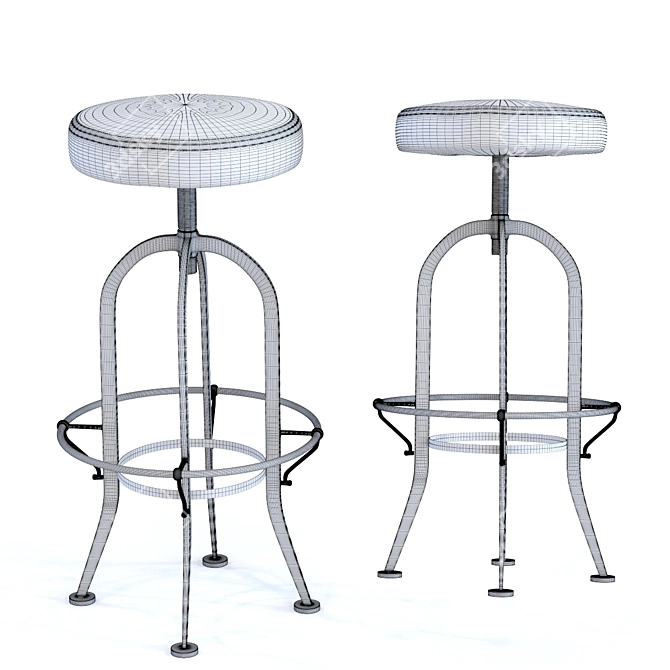 Industrial Style Adjustable Bar Stool 3D model image 2