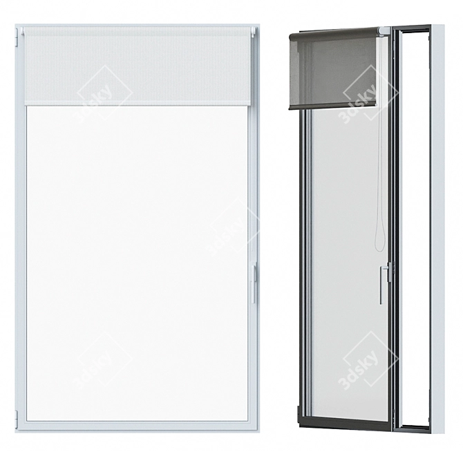 Sleek White Window with Roller Blind 3D model image 1