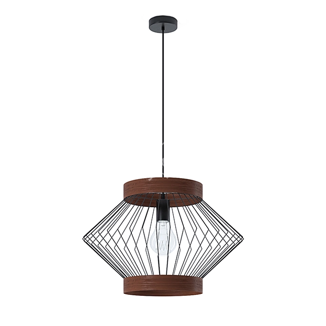 Elegant Black Wood Pendant Light 3D model image 1