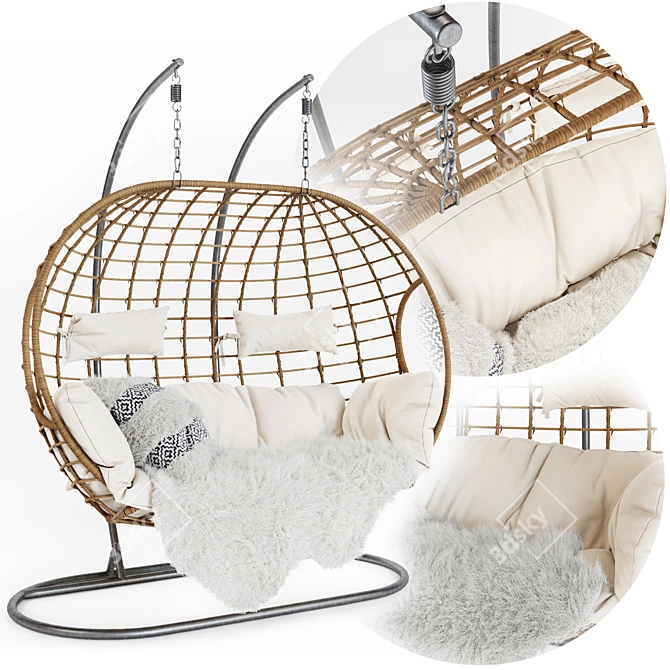 Double Hanging Chair | Indoor Outdoor | Cushions Included 3D model image 1