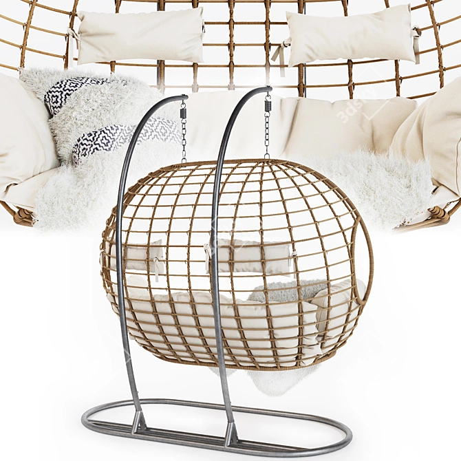 Double Hanging Chair | Indoor Outdoor | Cushions Included 3D model image 2